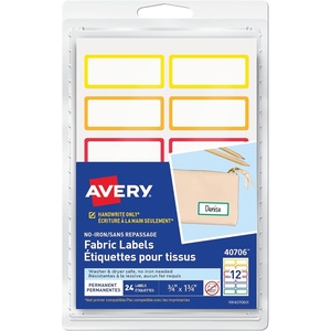 Avery No-Iron Fabric Name Labels, Rainbow Borders Preprinted Designs, Handwrite-Only, 24 Preprinted Labels (40706)