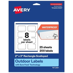 Avery Outdoor Waterproof Rectangle Scalloped Labels with Sure Feed Technology, 2″ x 3″, White Film, Print-to-the-Edge, Compatible with Laser Printers, 80 Labels Total(200 labels)