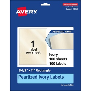 Avery Pearlized Ivory Rectangle Labels, 8.5″ x 11″, 10 Pearlized Ivory Labels, Laser/Inkjet Printable(100 labels)