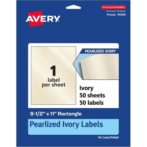 Avery Pearlized Ivory Rectangle Labels, 8.5″ x 11″, 10 Pearlized Ivory Labels, Laser/Inkjet Printable(50 labels)