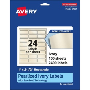 Avery Pearlized Ivory Rectangle Labels, Sure Feed Technology, 1″ x 2.5″, 240 Pearlized Ivory Labels, Laser/Inkjet Printable(2 400 labels)