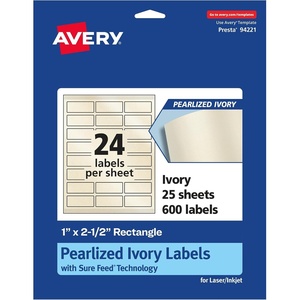 Avery Pearlized Ivory Rectangle Labels, Sure Feed Technology, 1″ x 2.5″, 240 Pearlized Ivory Labels, Laser/Inkjet Printable(600 labels)