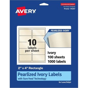 Avery Pearlized Ivory Rectangle Labels, Sure Feed Technology, 2″ x 4″, 100 Pearlized Ivory Labels, Laser/Inkjet Printable(1 000 labels)