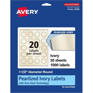 Avery Pearlized Ivory Round Labels, Sure Feed Technology, Print-to-The-Edge, 1.5″ Diameter, 200 Pearlized Ivory Labels, Laser/Inkjet Printable(1 000 labels)