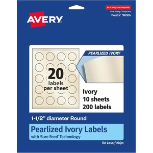 Avery Pearlized Ivory Round Labels, Sure Feed Technology, Print-to-The-Edge, 1.5″ Diameter, 200 Pearlized Ivory Labels, Laser/Inkjet Printable(200 labels)