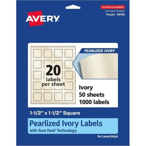 Avery Pearlized Ivory Square Labels, Sure Feed Technology, Print-to-The-Edge, 1.5″ x 1.5″, 200 Pearlized Ivory Labels, Laser/Inkjet Printable(1 000 labels)