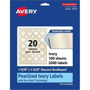 Avery Pearlized Ivory Square Scalloped Labels, Sure Feed Technology, Print-to-The-Edge, 1-5/8″ x 1-5/8″, 200 Pearlized Ivory Labels, Laser/Inkjet Printable(2 000 labels)
