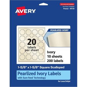 Avery Pearlized Ivory Square Scalloped Labels, Sure Feed Technology, Print-to-The-Edge, 1-5/8″ x 1-5/8″, 200 Pearlized Ivory Labels, Laser/Inkjet Printable(200 labels)