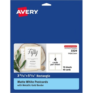 Avery Postcards with Metallic Gold Borders, 3-15/16″ x 5-3/16″, 40 Total, Laser/Inkjet Printable Postcards (3329)