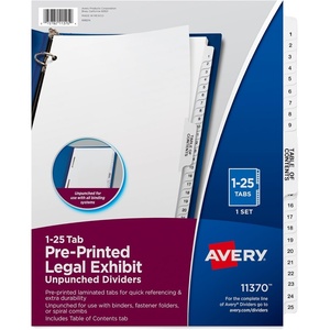 Avery Premium Collated Legal Exhibit Binder Dividers with Tabs, 1-25 and Table of Contents, 8.5 x 11 Inches, Binder Divider with Tabs, Avery Style (11370)(One Size)