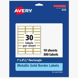 Avery Printable Address Labels, 1″ x 2-5/8″, Matte White with Metallic Gold Borders, Permanent, Laser & Inkjet Compatible, 300 Blank Mailing Labels, Great for Weddings, Favors, and More (06540)