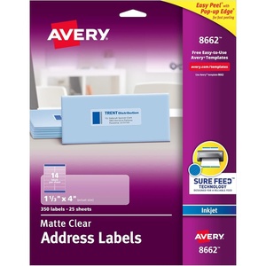 Avery Printable Address Labels with Sure Feed, Matte Clear, 1-1/3″ x 4″, 350 Mailing Labels (08662)(One size)