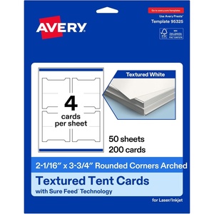 Avery Printable Arched Tent Cards, Sure Feed Technology, 2-1/16″ x 3.75″, Textured Matte White, Print-To-The-Edge Capability, Laser & Inkjet Compatible, 100 Total(200 Cards)