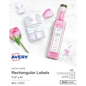 Avery Printable Blank Rectangle Labels, 1.5″ x 4″, Matte White, 840 Customizable Labels (5197)(One Size)