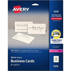 Avery Printable Business Cards with Sure Feed Technology, 2″ x 3.5″, Ivory, 250 Blank Cards for Laser Printers (05376)(One Size (Pack of 5))