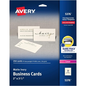 Avery Printable Business Cards with Sure Feed Technology, 2″ x 3.5″, Ivory, 250 Blank Cards for Laser Printers (05376)(True)