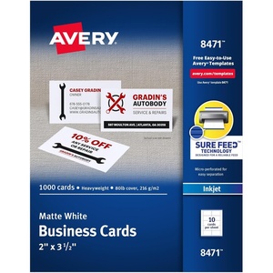 Avery Printable Business Cards with Sure Feed Technology, 2″ x 3.5″, White, 1,000 Blank Business Cards, Inkjet Printer Paper (8471)(2 x 3.5 inches)