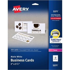 Avery Printable Business Cards with Sure Feed Technology, 2″ x 3.5″, White, 250 Blank Cards for Laser Printers (05371)(True)