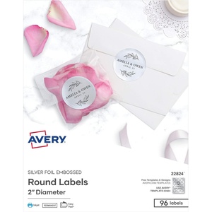 Avery Printable Embossed Foil Round Labels, 2″ Diameter, Silver, 96 Customizable Labels (22824)(1)