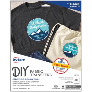 Avery Printable Heat Transfer Paper for Dark Fabrics, 8.5″ x 11″, Inkjet Printer Compatible, 5 Sheets of Iron On Transfer Paper, Great for Custom Shirts, Uniforms, Gifts, and More (3279)(White)