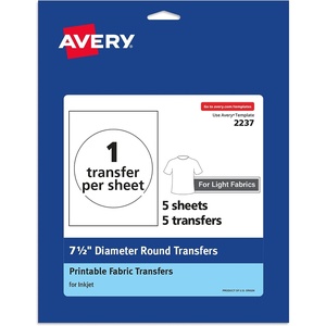 Avery Printable Heat Transfer Paper for Light Fabrics, 8.5″ x 11″, Inkjet Printer Compatible, 6 Sheets of Iron On Transfer Paper, Great for Custom Shirts, Uniforms, Gifts, and More (3271)(7.5″)