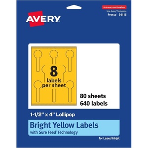 Avery Printable Lollipop Labels, Sure Feed Technology, 1-1/2″ x 4″, Bright Yellow Labels, Print-to-The-Edge, Laser/Inkjet Printable, 160 Total, Great for Jars and Baking Seal Stickers(640 labels)