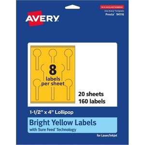 Avery Printable Lollipop Labels, Sure Feed Technology, 1-1/2″ x 4″, Bright Yellow Labels, Print-to-The-Edge, Laser/Inkjet Printable, 160 Total, Great for Jars and Baking Seal Stickers(160 labels)