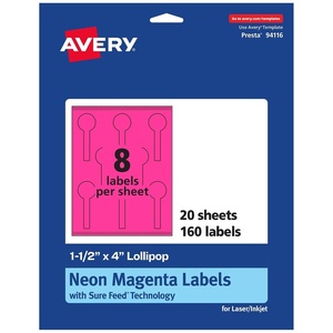 Avery Printable Lollipop Labels, Sure Feed Technology, 1-1/2″ x 4″, Neon Magenta Labels, Print-to-The-Edge, Laser/Inkjet Printable, 160 Total, Great for Jars and Baking Seal Stickers(160 labels)