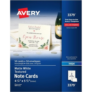 Avery Printable Note Cards, Envelopes Included, 4.25″ x 5.5″, Textured White, Inkjet Printer Compatible, 50 Blank Cards Total, Great for Product Branding, Marketing, and More (3379)(4.25″ x 5.5″ (Pack of 6))