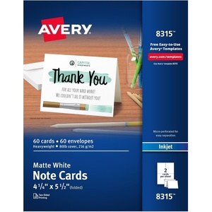 Avery Printable Note Cards with Envelopes, 4.25″ x 5.5″, Matte White, Inkjet Printer Compatible, 60 Blank Cards Total, Great for Product Branding, Marketing, and More (8315)(60 Count (Pack of 1))
