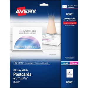Avery Printable Postcards, 4.25″ x 5.5″, Glossy White, 100 Blank Postcards for Inkjet and Laser Printers (8383)(Glossy White)