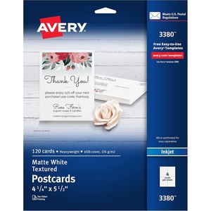 Avery Printable Postcards, 4.25″ x 5.5″, Glossy White, 100 Blank Postcards for Inkjet and Laser Printers (8383)(Textured White)