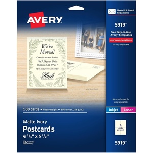Avery Printable Postcards, 4.25″ x 5.5″, Ivory, 100 Blank Postcards for Laser and Inkjet Printers (5919)(Ivory)