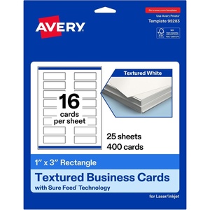 Avery Printable Rectangle Business Cards, Sure Feed Technology, 1″ x 3″, Textured Matte White, Print-To-The-Edge Capability, Laser & Inkjet Compatible, 160 Total(400 Cards)