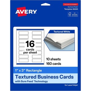 Avery Printable Rectangle Business Cards, Sure Feed Technology, 1″ x 3″, Textured Matte White, Print-To-The-Edge Capability, Laser & Inkjet Compatible, 160 Total(160 Cards)