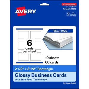 Avery Printable Rectangle Cards, Sure Feed Technology, 2.5″ x 3.5″, Matte White Cardstock, Print-to-the-Edge, Laser/Inkjet Cards, 300 Total(Glossy White)