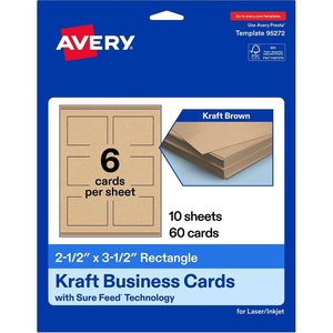 Avery Printable Rectangle Cards, Sure Feed Technology, 2.5″ x 3.5″, Matte White Cardstock, Print-to-the-Edge, Laser/Inkjet Cards, 300 Total(Kraft Brown)