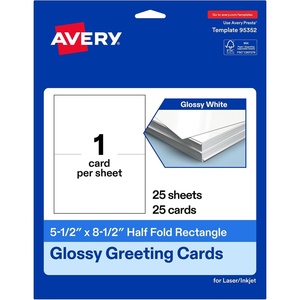 Avery Printable Rectangle Half Fold Greeting Cards, 5.5″ x 8.5″, Glossy White Cardstock, Laser/Inkjet, 50 Total, Great for Thank You Cards, Event Invitations, and More(25 cards)