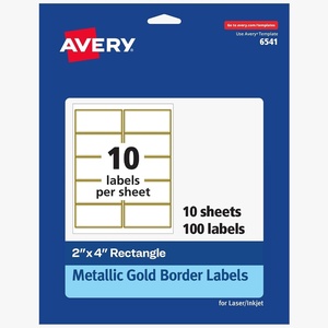 Avery Printable Rectangle Labels, 2″ x 4″ Blank Labels, Shipping, Matte White, Metallic Gold Border, Permanent Adhesive, Laser/Inkjet Printable, 100 Total (6541)