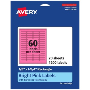 Avery Printable Rectangle Labels, Sure Feed Technology, 1/2″ x 1-3/4″, Bright Pink Labels, Print-to-The-Edge, Laser/Inkjet Printable, 600 Total, Great for Jars and More(1 200 labels)