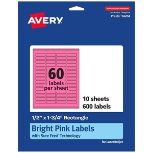 Avery Printable Rectangle Labels, Sure Feed Technology, 1/2″ x 1-3/4″, Bright Pink Labels, Print-to-The-Edge, Laser/Inkjet Printable, 600 Total, Great for Jars and More(600 labels)