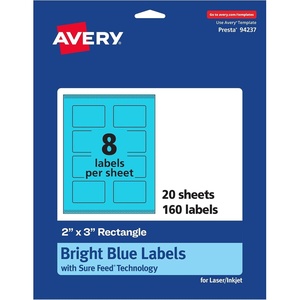 Avery Printable Rectangle Labels, Sure Feed Technology, 2″ x 3″, Bright Blue Labels, Print-to-The-Edge, Laser/Inkjet Printable, 80 Total, Great for Mailing and Candles(160 labels)