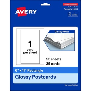 Avery Printable Rectangle Postcards, 6″ x 11″, Glossy White Cardstock, Laser/Inkjet Cards, 25 Total(25 cards)