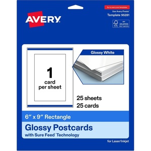 Avery Printable Rectangle Postcards, Sure Feed Technology, 6″ x 9″, Glossy White Cardstock, Print-To-The-Edge, Laser/Inkjet Cards, 50 Total(25 cards)