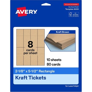 Avery Printable Rectangle Tickets, 2-1/8″ x 5-1/2″, Kraft Brown Cardstock, Laser/Inkjet Printable, 400 Total(80 cards)