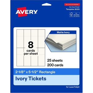 Avery Printable Rectangle Tickets, 2-1/8″ x 5-1/2″, Matte Ivory Cardstock, Laser/Inkjet Printable, 200 Total(200 cards)