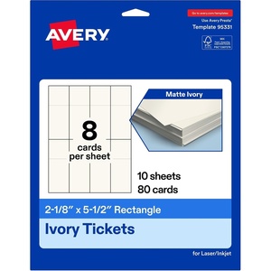 Avery Printable Rectangle Tickets, 2-1/8″ x 5-1/2″, Matte Ivory Cardstock, Laser/Inkjet Printable, 200 Total(80 cards)