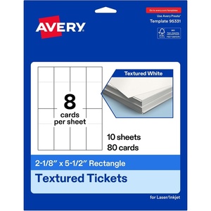Avery Printable Rectangle Tickets, 2-1/8″ x 5.5″, Textured Matte White, Laser & Inkjet Compatible, 80 Total, Great for Product Branding, Marketing, and More(80 Cards)