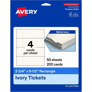 Avery Printable Rectangle Tickets, 2-3/4″ x 8-1/2″, Matte Ivory Cardstock, Laser/Inkjet Printable, 200 Total(200 cards)
