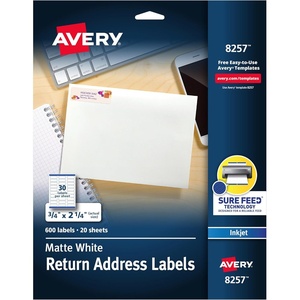 Avery Printable Return Address Labels, 0.75″ x 2.25″, Matte White, Sure Feed Technology, Inkjet Printer Compatible, 600 Blank Labels, Great for Mailing, Branding, School Supplies, and More (8257)(Pack of 600)